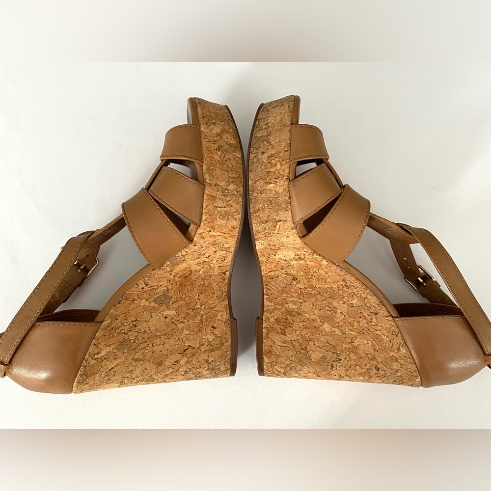 Tory Burch Shoes Wendelle Leather Cork Wedges Sandals Brown size 8.5 - Picture 13 of 16